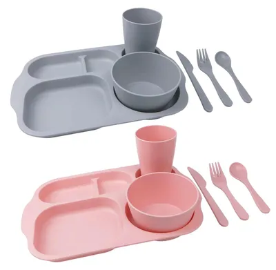 Immagine prodotto di Set di 12 piatti e ciotole in plastica riutilizzabili per bambini