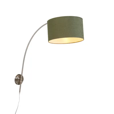 Produktbild von QAZQA - Modern stahl I nickel mattwandbogenlampe mit schattengrünem 35I35I20 einstellbar I Wohnzimmer I Schlafzimmer - Stahl Rund - LED geeignet E27