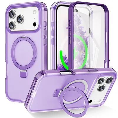 Obrázek produktu pro Pro Apple iPhone 17 Pro Frosted Skin Feel MagSafe Ring Holder 360stupňové pouzdro Purple