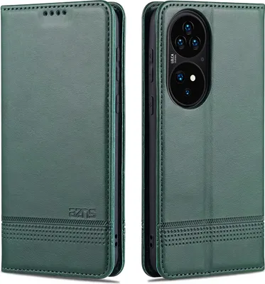 Produktbild von Huawei P50 Pro Leder Hülle, Klapphüllen Brieftasche Magnetverschluss Ständer Schutzhülle für Huawei P50 Pro Grün