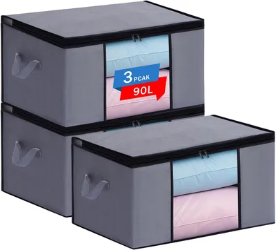 Produktbild von Aufbewahrungsboxen 90 L, 3er-Pack, verstärkter Griff, fuer Bettdecken und Decken