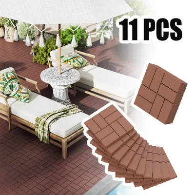 Productafbeelding van YARDIN PE Modulaire terrastegels voor balkon, patroon 2 (8 tegels), bruin-rood, 30x30 cm, houtlook, weerbestendig, UV-bestendig, 11 stuks (1 m²)