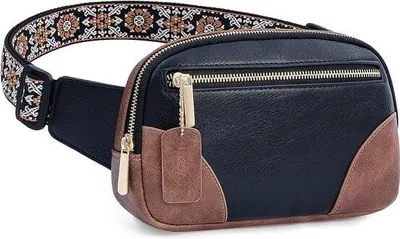 Produktbild von Unyqoos® Damen Gürteltasche & Crossbody – wasserabweisender Stoff, 2 Hauptfächer, 1 Reißverschlussfach, 6 Kartenfächer, verstellbar 64–100 cm, schwarz/braun, 2,64 inch x 6,5 cm x 5,91 inch