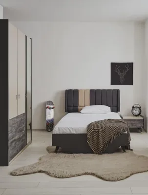 Produktbild von s stilvolle Grau Schlafzimmerset Modern Bett Nachttisch