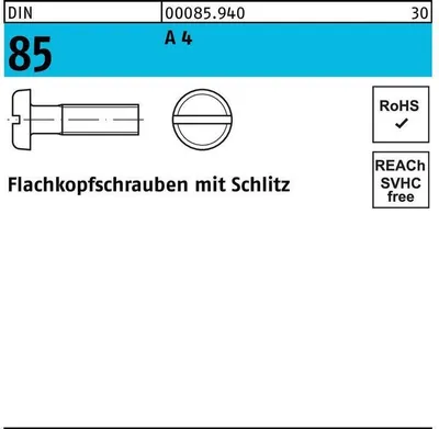 Produktbild von Reyher  Flachkopfschrauben DIN 85 A 4 M 4 x 16 A 4 (1000 Stück)