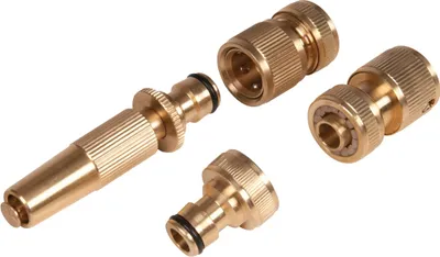 Produktbild von SILVERLINE 4-teiliges Gartenschlauchzubehör-Set massiv Messing 793753 Sprühdüse + Kupplung