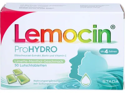 Image de Pastilles Lemocin ProHydro au goût citron vert-menthol pour apaiser et hydrater la gorge et le pharynx, 50 pastilles
