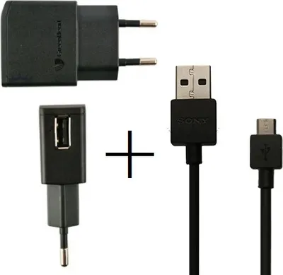 Produktbild von Original Sony Ericsson Ladekabel Schwarz für Sony Xperia Z3 Plus EP800 + EC801 Netzteil Ladegerät Aufladegerät MicroUSB Aufladekabel Charger + gratis Emiro Bildschirm Reinigungspad