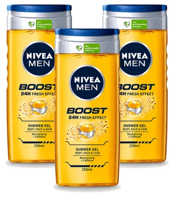 Image de 3 gels douche NIVEA MEN Boost - 250 ml - Pack avantage - 3 pièces