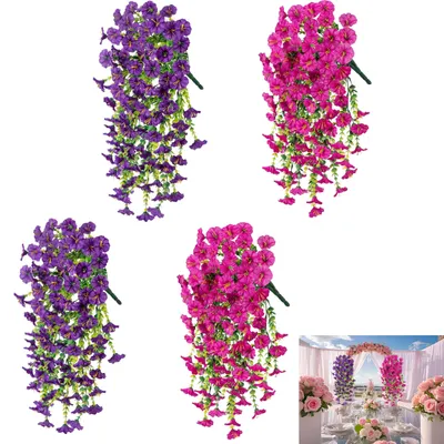 Künstliche Hängepflanzen, 4 Stück, 75 cm, lila, UV-beständig