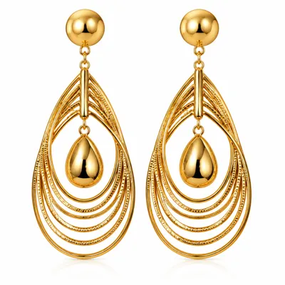 Produktbild von otolife Damen Ohrringe Goldfarben – Lange Hängeohrringe mit Tropfenanhänger, Mehrlagiges Oval-Design, Eleganter Ohrschmuck