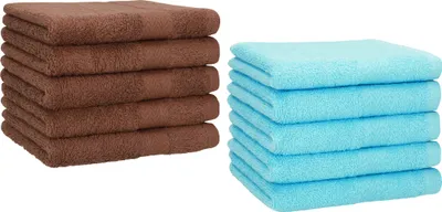 Produktbild von Betz 10 Stück Gästetücher 30x50 cm PREMIUM 100% Baumwolle Set  Farbe: nussbraun und türkis