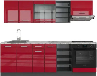 Produktbild von Küchenzeile Vicco R-Line Rot Hochglanz/Anthrazit 240 cm , AP Marmor, Model 43060