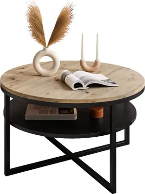 Produktbild von CIRI-X runder Couchtisch mit Ablage, Schwarz / Artisan Eiche