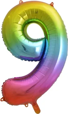 Produktbild von Folienballon Zahl 9 Regenbogen 85 cm