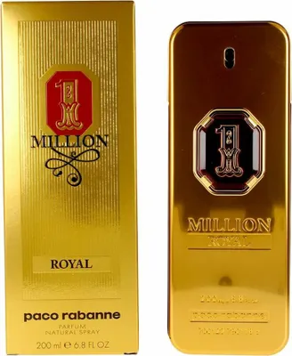 A gold-colored perfume box and bottle are displayed side-by-side against a white background.