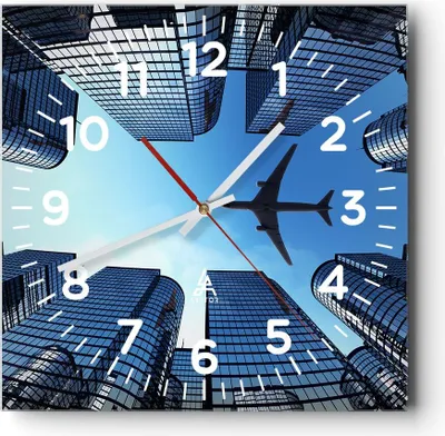 Produktbild von Wanduhr - Quadrat - Glasuhr - Himmel Stadt Agglomeration Wolkenkratzer - 30x30cm - Schleichendes Uhrwerk - Lautlos - zum Aufhängen bereit - Dekoration Modern - Wanddekoration aus Glas - C4AC30x30-2556