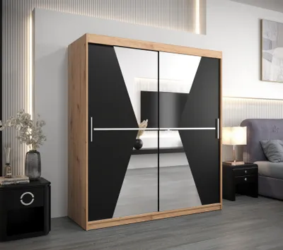 Produktbild von Schwebetürenschrank MILANA – Breite 180 cm, Eiche Artisan / Schwarz
