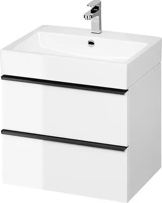 Produktbild von BADLAND Badmöbel Set Badezimmerschrank mit Keramikwaschbecken, 2-Schubladen VIRGO 60 Weiß, Schwarz Möbelgriffe