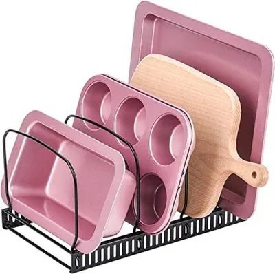 Produktbild von Famanu Küchenregal für Platten und Deckel - Platzsparender Organizer in Schwarz