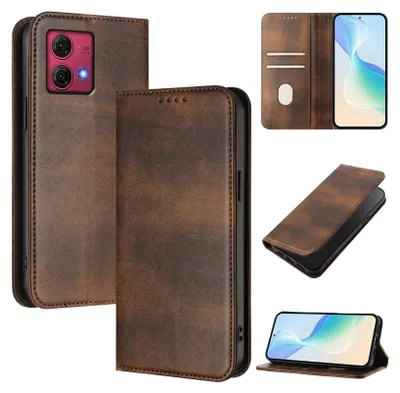 Produktbild von Handyhülle für Motorola Moto G84, Vintage Leder RFID Schutz Kartenfach Standfunktion Magnetische Klapphülle Braun