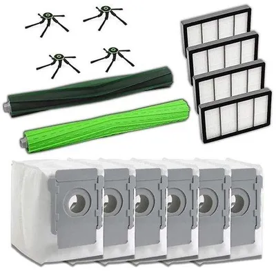 Image de Accessoires pour aspirateurs - Kit d'accessoires - Compatible avec les aspirateurs iRobot Roomba (i7, i7+, E5, E6, séries 800/900) - 2 brosses principales, 4 filtres, 4 brosses latérales et 6 sacs à poussière