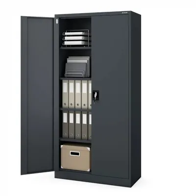 Produktbild von Büroschrank C001 Aktenschrank Lagerschrank Mehrzweckschrank Metallschrank 4 Fachböden Pulverbeschichtung Stahlblech 185 cm x 90 cm x 40 cm, Farbe: Anthrazit