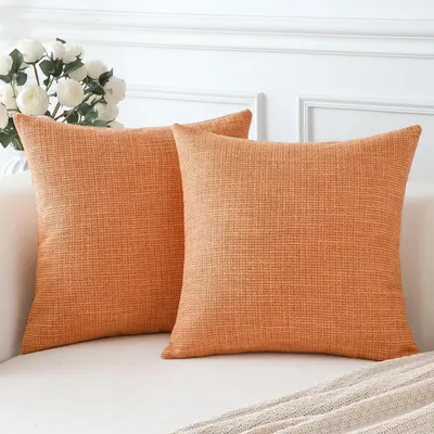 Immagine prodotto di Set di 2 federe 40x40 cm, colore corallo, aspetto lino, in poliestere, con cerniera nascosta