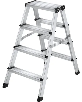 Produktbild von tectake® Doppelseitige Aluminium Trittleiter 4 Stufen, klappbar Belastbarkeit 150 kg