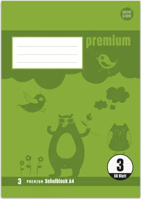 Produktbild von Staufen® 734044233 Schulblock PREMIUM LIN 3 - A4, 50 Blatt, 90 g/qm blanko Doppellinien farbig