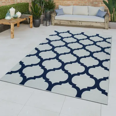 Produktbild von TT Home Moderner In- & Outdoor Kurzflor Teppich Marokkanisch Geometrisches Muster Weiß Größe 160x230 cm