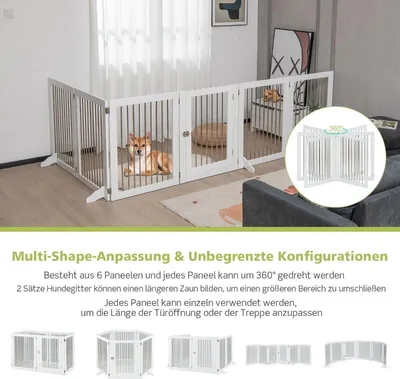 Produktbild von Hundegitter Laufstall Freistehender Hundezaun mit 6 Paneelen 366 x 80 cm Weiß