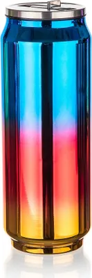 Produktbild von Thermoskanne, Thermobecher, mit Strohhalm, Edelstahl, Regenbogenfarben Be Cool 430 ml Blau und Rot