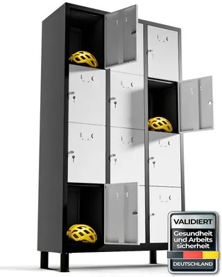Productafbeelding van TwinThink lockers, 180 x 97 x 40 cm, metalen lockers, 12 deuren, metalen kast, met sleutel, omkleedruimte (grijs)
