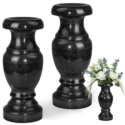 Productafbeelding van Granieten Grafvaas voor Bloemen met Afvoergaten (Set van 2)