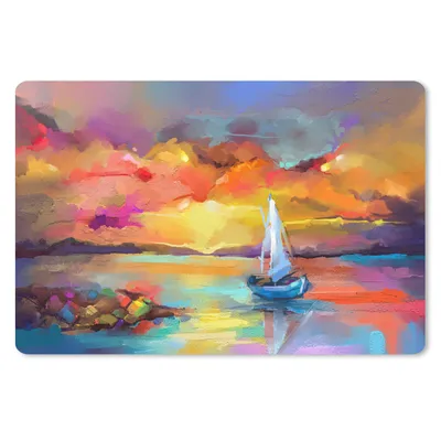 Produktbild von MuchoWow® Schreibtischunterlage Malerei - Ölfarbe - Boot - Farben 60x40 cm - XXL Mauspad - Großes Mauspad