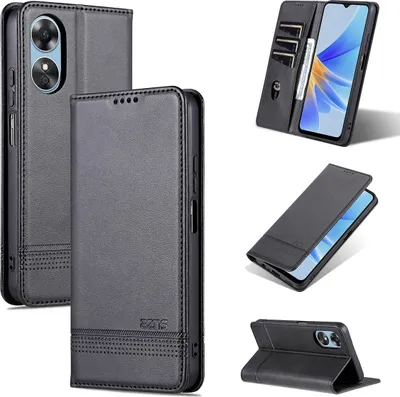 Produktbild von Oppo A17 Leder Hülle, Klapphüllen Brieftasche Magnetverschluss Ständer Schutzhülle für Oppo A17 Schwarz