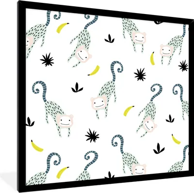Produktbild von MuchoWow® MuchoWow® Gerahmtes Poster Dschungel - Affe - Banane 40x40 cm - Poster mit zchwarzem Bilderrahmen - Mit Rahmen - Wanddekoration Schlafzimmer