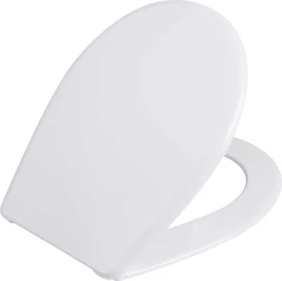 A white toilet seat lid is shown from a slightly elevated angle against a white background.