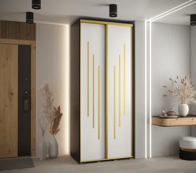 Obrázok produktu pre Šatníková skriňa ASIRI 8 - 100/60 cm, čierna / biela / zlatá