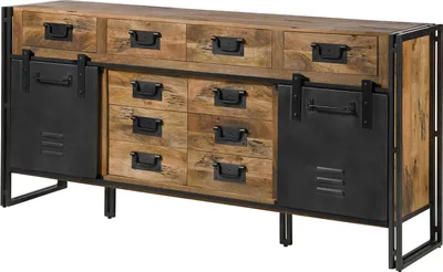 Image de MASSIVMOEBEL24 | Buffet en bois de Manguier 195x45x90 laqué naturel / métal gris BLACKBURN #309