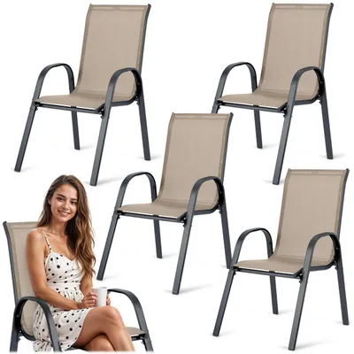 Gartenstuhl-Set 4er, Textil, Metall, bis 120 kg, beige