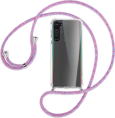 Produktbild von Handykette Backcover-Schutzhülle mit Band (Metall silberfarben) für Motorola Edge - lila/rosa/blau