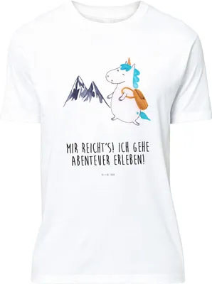 Produktbild von Mr. & Mrs. Panda S T-Shirt Einhorn Bergsteiger - Weiß - Geschenk, mit Spruch, Lustiges, Urlaub, Berge, Einhörner, Shirt, Reisen, Unicorn, Tshirt, Abenteuer