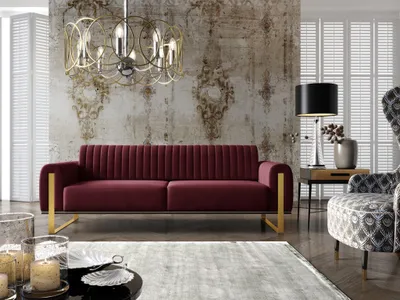 Produktbild von Sofa Designersofa VALERIE 3-Sitzer in Stoff Elisa Velvet Bordeauxrot