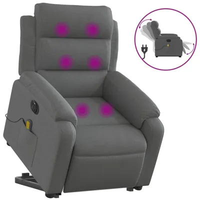 Image de vidaXL Fauteuil de massage électrique avec releveur Tissu gris foncé