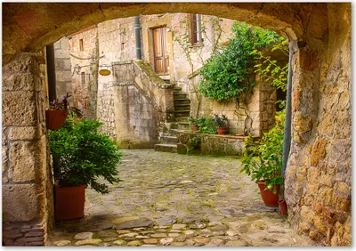Produktbild von Tulup® Glas-Bild - 100 x 70 - Wandbild aus Glas - Wandkunst - Wandbild hinter gehärtetem Sicherheitsglas - Sehenswürdigkeiten & Architektur - Italienische Gassen - Beige