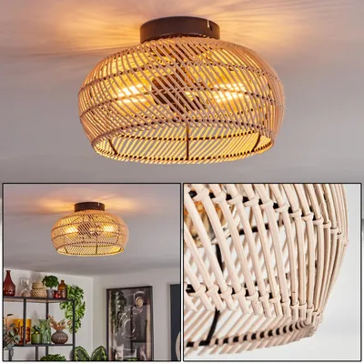 Produktbild von Chadid moderne Deckenlampe aus Metall/Bambus in Schwarz/Natur/Dunkelbraun