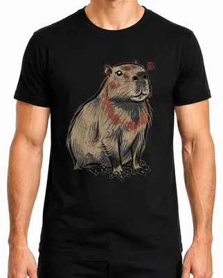 Imagen del producto de Camiseta para hombre, diseño de capibara ("Wasserschwein" en alemán, que significa "cerdo de agua"), estilo Ukiyo-e japonés, temática Y2K, color , talla M
