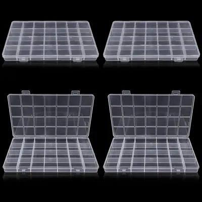 Image de Lot de 4 boîtes de rangement transparentes en plastique avec 28 compartiments pour bijoux